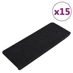 vidaXL kāpņu paklāji, 15 gab., pašlīmējoši, 65x28 cm, melni cena un informācija | Paklāji | 220.lv