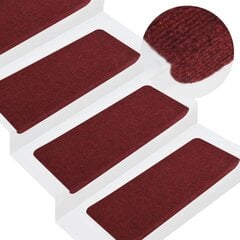 vidaXL kāpņu paklāji, 15 gab., pašlīmējoši, 65x28 cm, sarkani cena un informācija | Paklāji | 220.lv