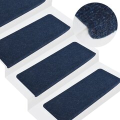 vidaXL kāpņu paklāji, 15 gab., pašlīmējoši, 65x28 cm, zili cena un informācija | Paklāji | 220.lv