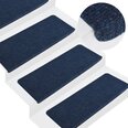 vidaXL kāpņu paklāji, 15 gab., pašlīmējoši, 65x28 cm, zili