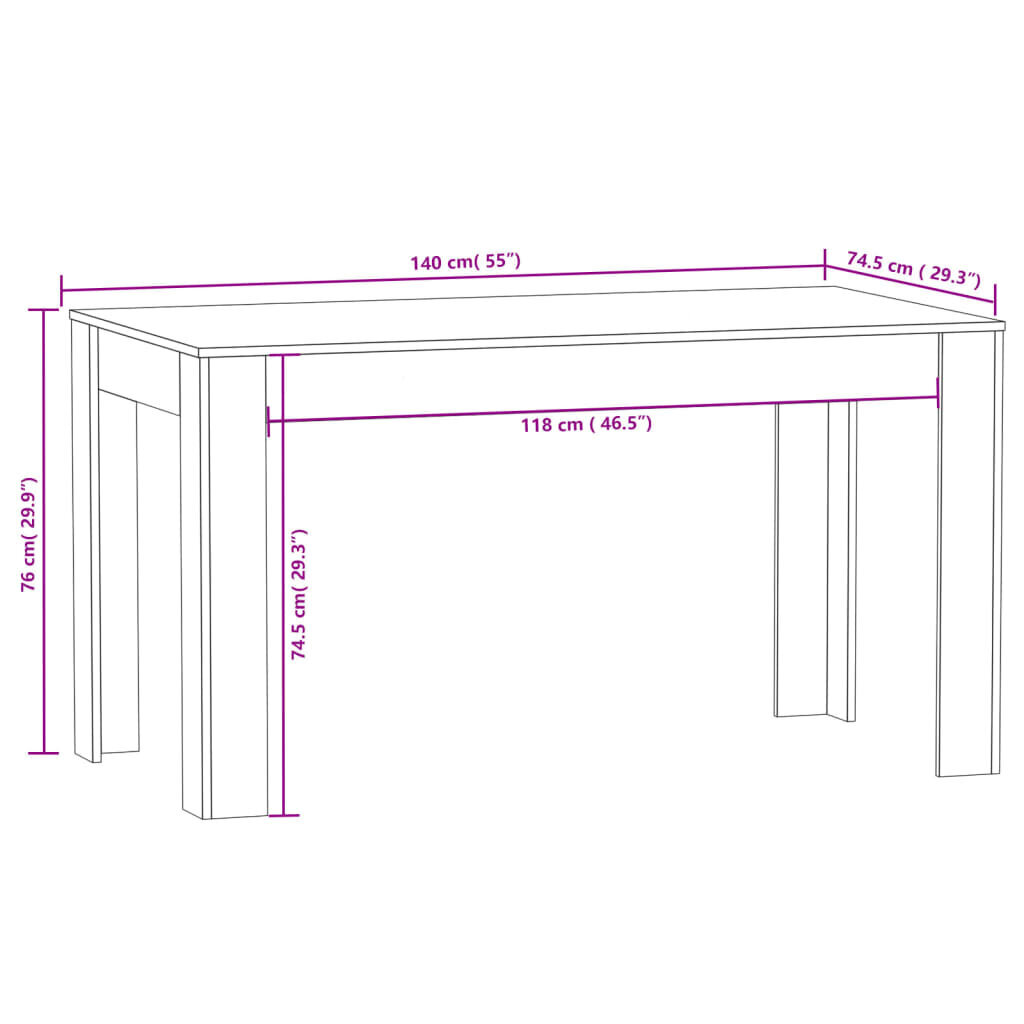 vidaXL virtuves galds, ozola krāsa, 140x74,5x76 cm, inženierijas koks cena un informācija | Virtuves galdi, ēdamgaldi | 220.lv