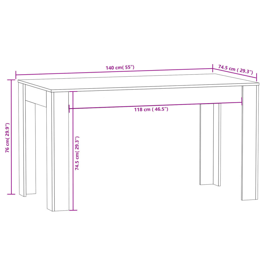 vidaXL virtuves galds, pelēka ozola, 140x74,5x76 cm, inženierijas koks cena un informācija | Virtuves galdi, ēdamgaldi | 220.lv