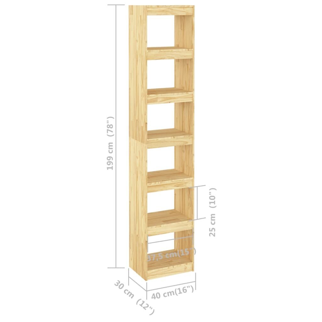 vidaXL grāmatu plaukts, 40x30x199 cm, priedes masīvkoks cena un informācija | Plaukti | 220.lv