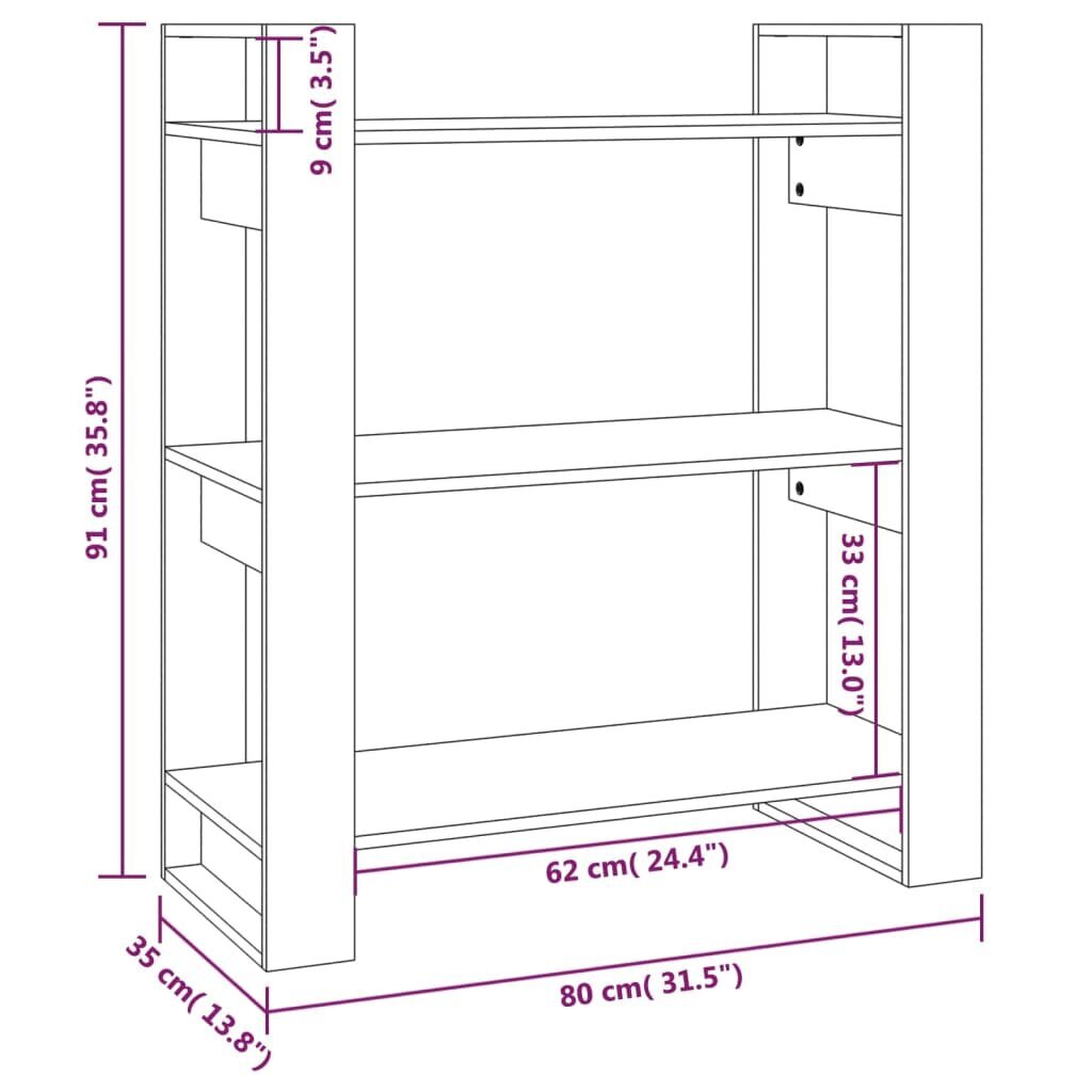 vidaXL grāmatu plaukts, pelēks, 80x35x91 cm, priedes masīvkoks cena un informācija | Plaukti | 220.lv