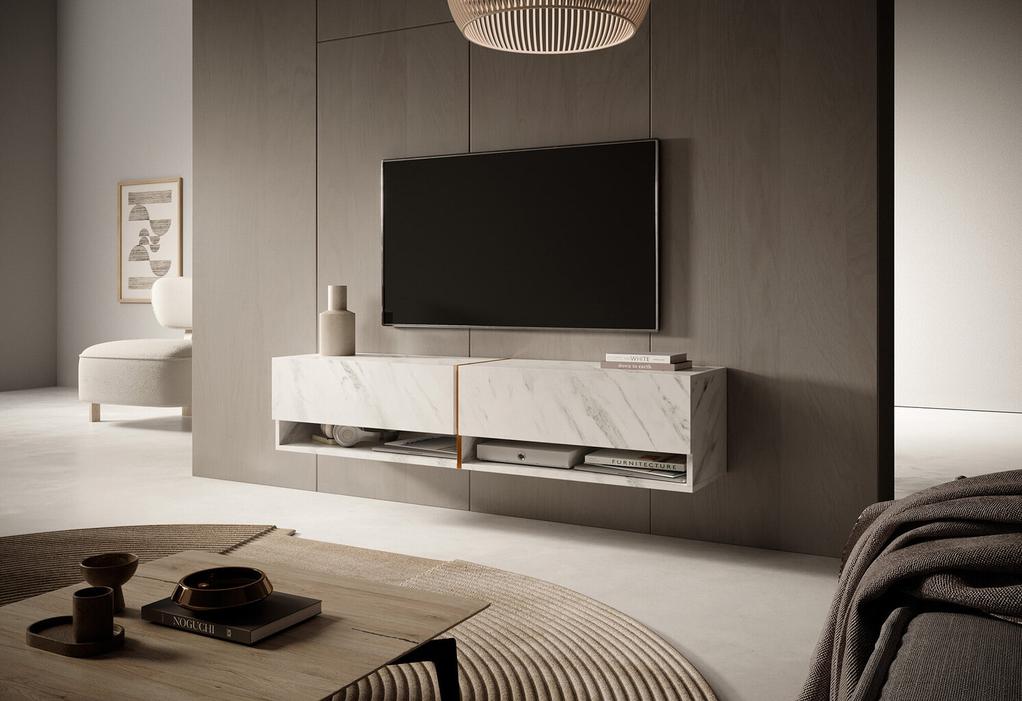 TV galdiņš SELSEY Mirrgo 140 balts marmors + zeltains ieliktnis. цена и информация | TV galdiņi | 220.lv