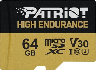 PATRIOT EP micro SDXC 64GB V3 UHS-I U3 CL10 +Adap cena un informācija | Atmiņas kartes mobilajiem telefoniem | 220.lv