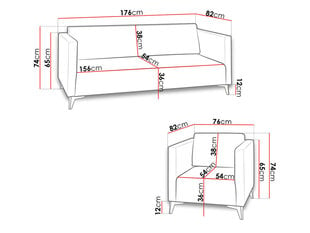 Mīksto mēbeļu komplekts DENIM 3 + 1 + 1-Solo 257-dąb cena un informācija | Dīvānu komplekti | 220.lv