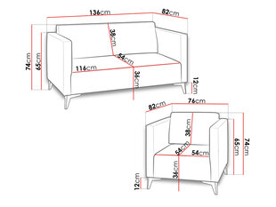Комплект мягкой мебели DENIM 2-1-1-Solo 251-dąb цена и информация | Комплекты мягкой мебели | 220.lv