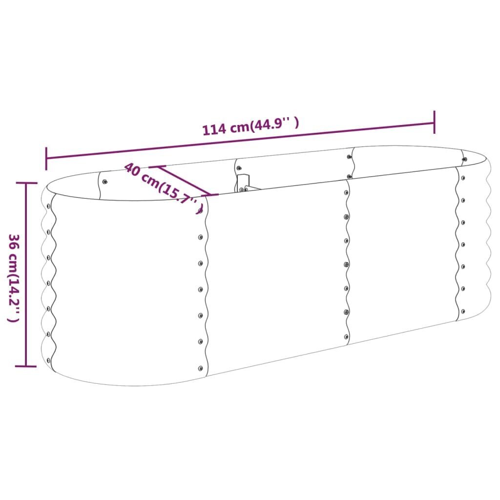 vidaXL dārza puķu kaste, 114x40x36 cm, pulverkrāsots tērauds, pelēka cena un informācija | Podi stādiem un pārstādīšanai | 220.lv