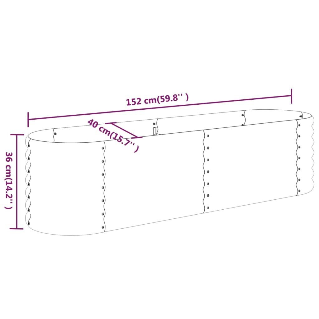 vidaXL dārza puķu kaste, 152x40x36 cm, pulverkrāsots tērauds, pelēka цена и информация | Podi stādiem un pārstādīšanai | 220.lv