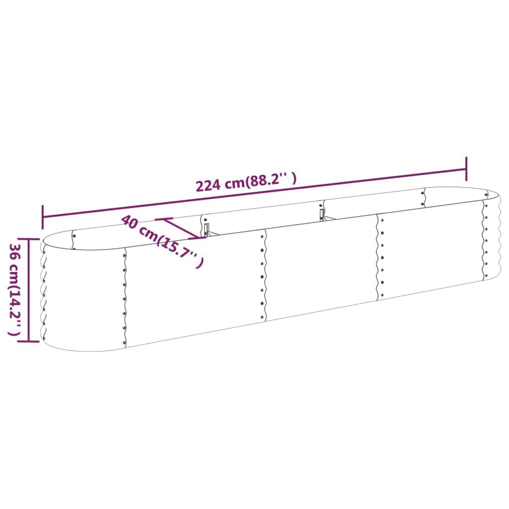 vidaXL dārza puķu kaste, 224x40x36 cm, pulverkrāsots tērauds, pelēka cena un informācija | Podi stādiem un pārstādīšanai | 220.lv