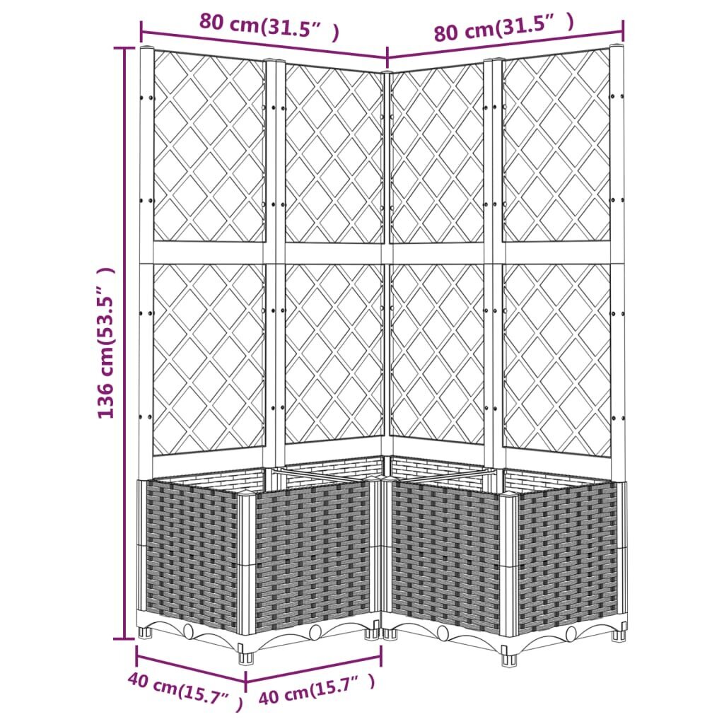 vidaXL dārza puķu kaste ar špaleru, tumši pelēka, 80x80x136 cm, PP cena un informācija | Balkona kastes | 220.lv