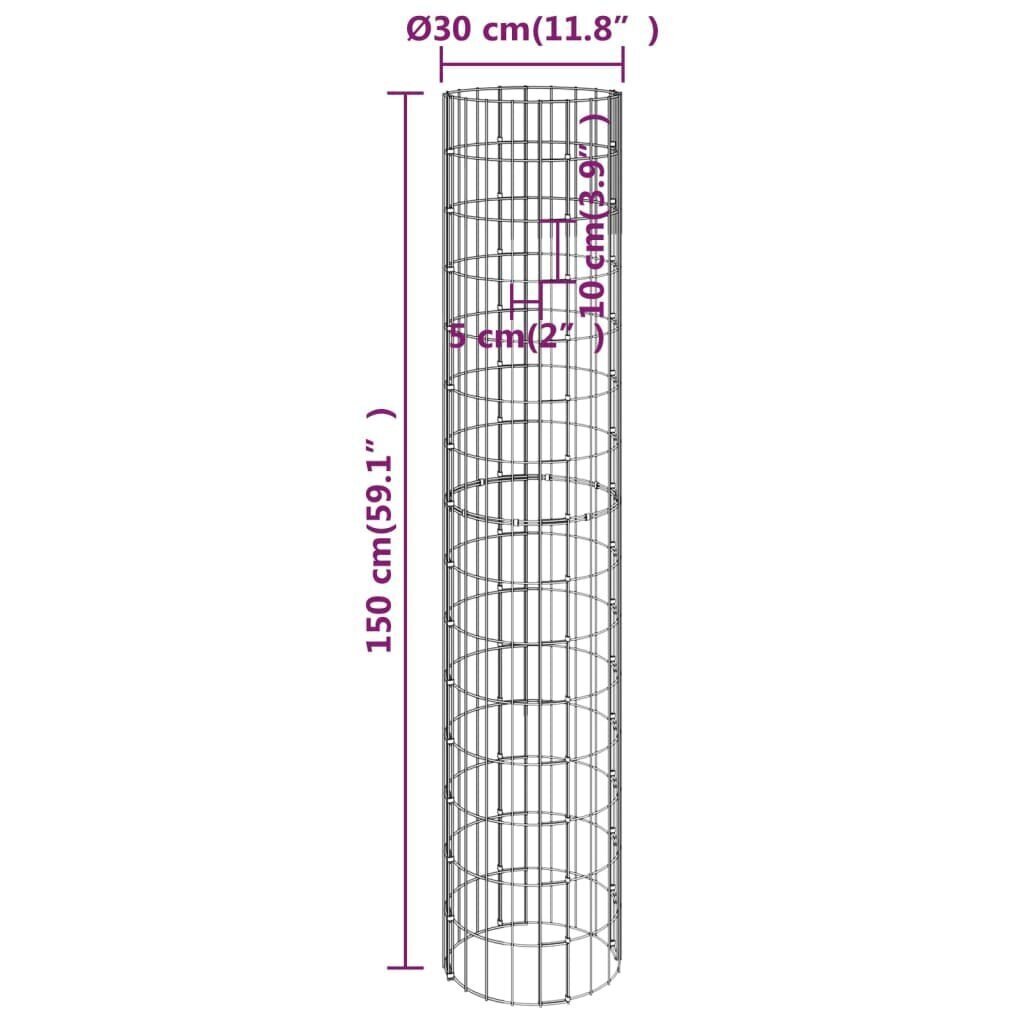 vidaXL gabioni, puķu kastes, 3 gab., apaļi, cinkots tērauds, Ø30x150cm cena un informācija | Podi stādiem un pārstādīšanai | 220.lv