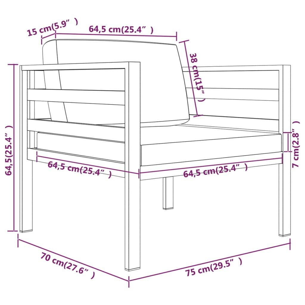 vidaXL vienvietīgi dīvāni ar matračiem, 2 gab., alumīnijs, pelēki cena un informācija | Dārza krēsli | 220.lv
