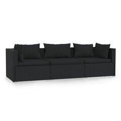 vidaXL trīsvietīgs dīvāns ar matračiem, melna PE rotangpalma kaina ir informacija | Dārza krēsli | 220.lv