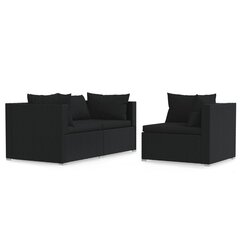 Садовый набор с подушками, 3 части, черный цена и информация | Садовые стулья, кресла, пуфы | 220.lv