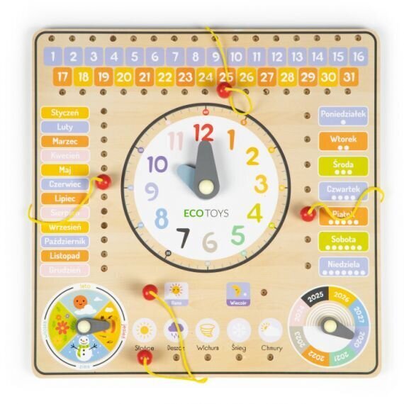 Koka izglītojošs pulkstenis-kalendārs Ecotoys cena un informācija | Attīstošās rotaļlietas | 220.lv