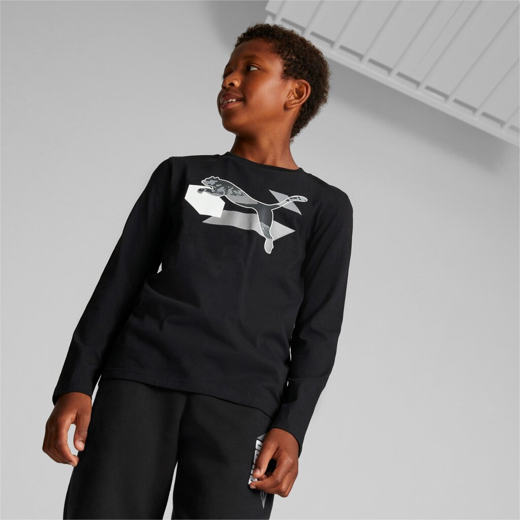 Puma bērnu krekls Alpha 670103*01, melns 4065449162623 cena un informācija | Zēnu krekli | 220.lv