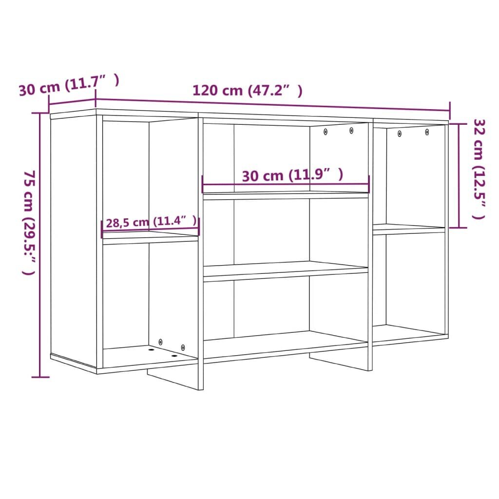 vidaXL plaukts, spīdīgi balts, 120x30x75 cm, kokskaidu plāksne cena un informācija | Skapīši viesistabai | 220.lv