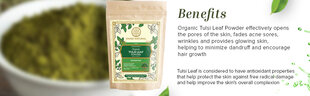 Detoksikācijas pūderis ādai un matiem, Organic Tulsi Leaf Powder - 100% Natural cena un informācija | Sejas ādas kopšana | 220.lv