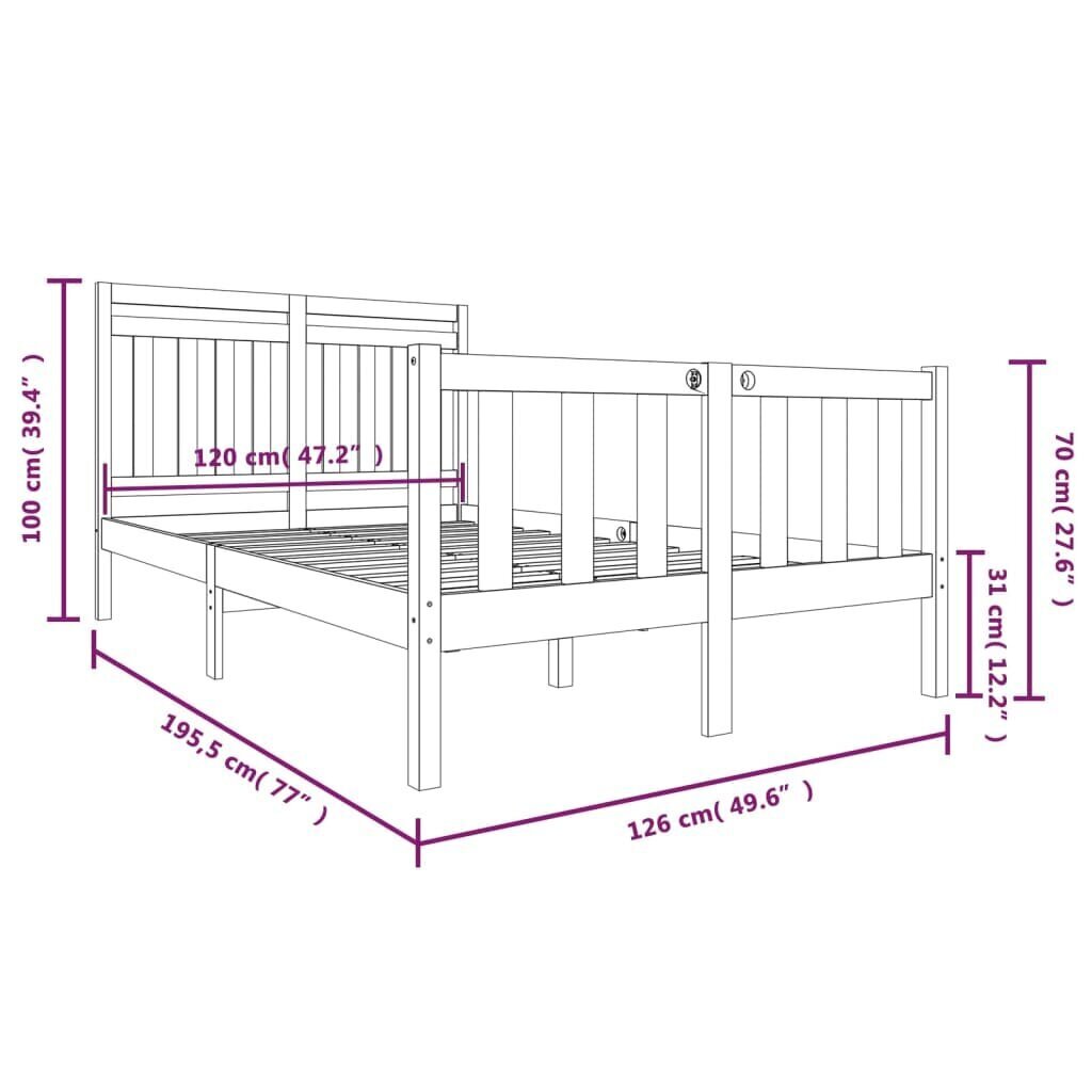 Gultas rāmis 120x190cm, masīvkoks divvietīgs cena un informācija | Gultas | 220.lv