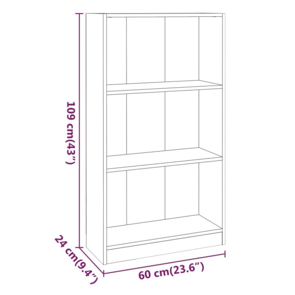 vidaXL grāmatu plaukts, ozola krāsa, 60x24x109 cm, inženierijas koks cena un informācija | Plaukti | 220.lv