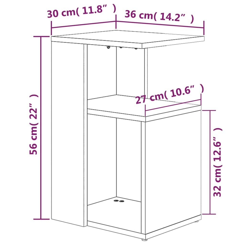 vidaXL galdiņš, ozolkoka krāsa, 36x30x56 cm, inženierijas koks cena un informācija | Žurnālgaldiņi | 220.lv