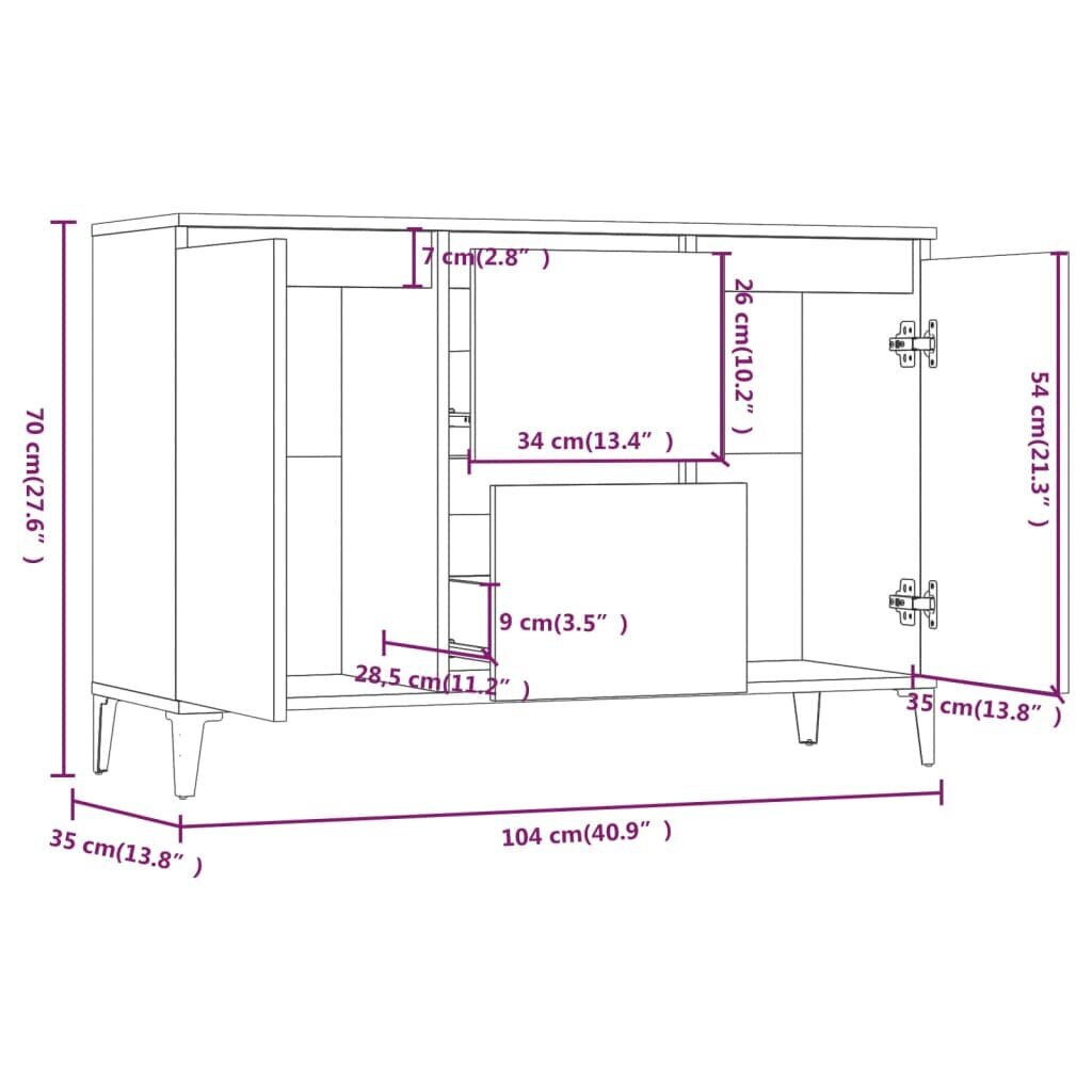 vidaXL kumode, ozolkoka krāsā, 104x35x70 cm, inženierijas koks cena un informācija | Skapīši viesistabai | 220.lv