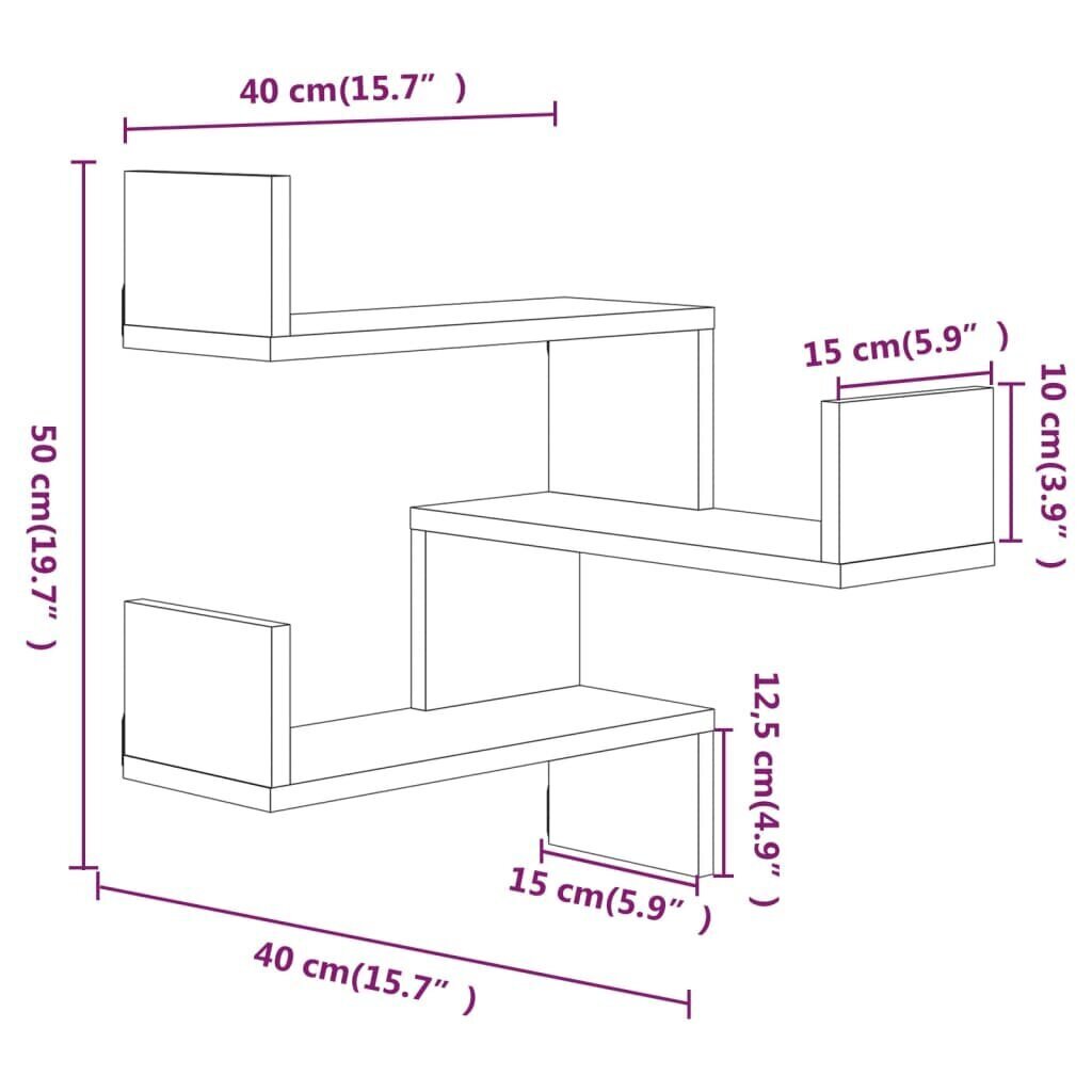 vidaXL sienas stūra plaukti, 2 gab., pelēcīgi, 40x40x50 cm, koks cena un informācija | Plaukti | 220.lv