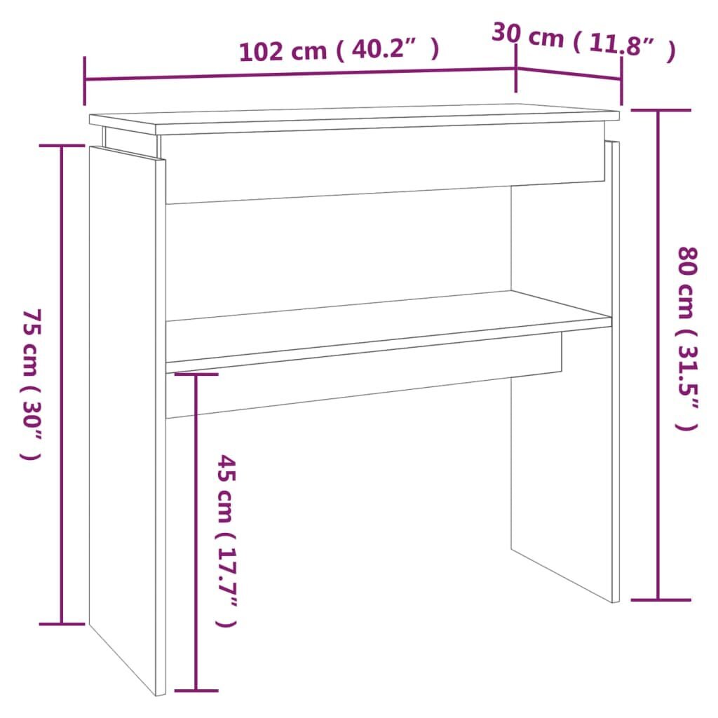 vidaXL konsoles galds, dūmakaina ozola, 102x30x80cm, inženierijas koks cena un informācija | Žurnālgaldiņi | 220.lv