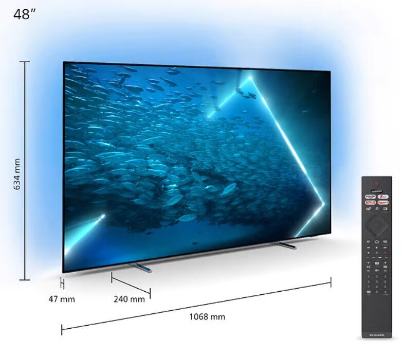 Televizors Philips 48", OLED, Ultra HD, feet apart, gray - TV cena un informācija | Televizori | 220.lv