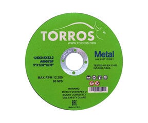 Griešanas disks metālam TORROS 125*0,8*22,2 cena un informācija | Slīpmašīnas | 220.lv