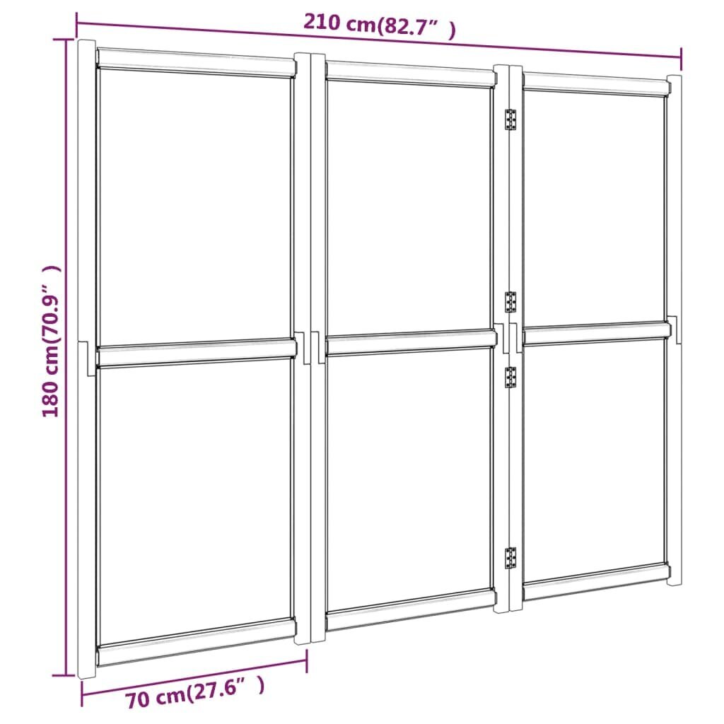 vidaXL 3-paneļu istabas aizslietnis, krēmbalts, 210x180 cm цена и информация | Aizslietņi | 220.lv