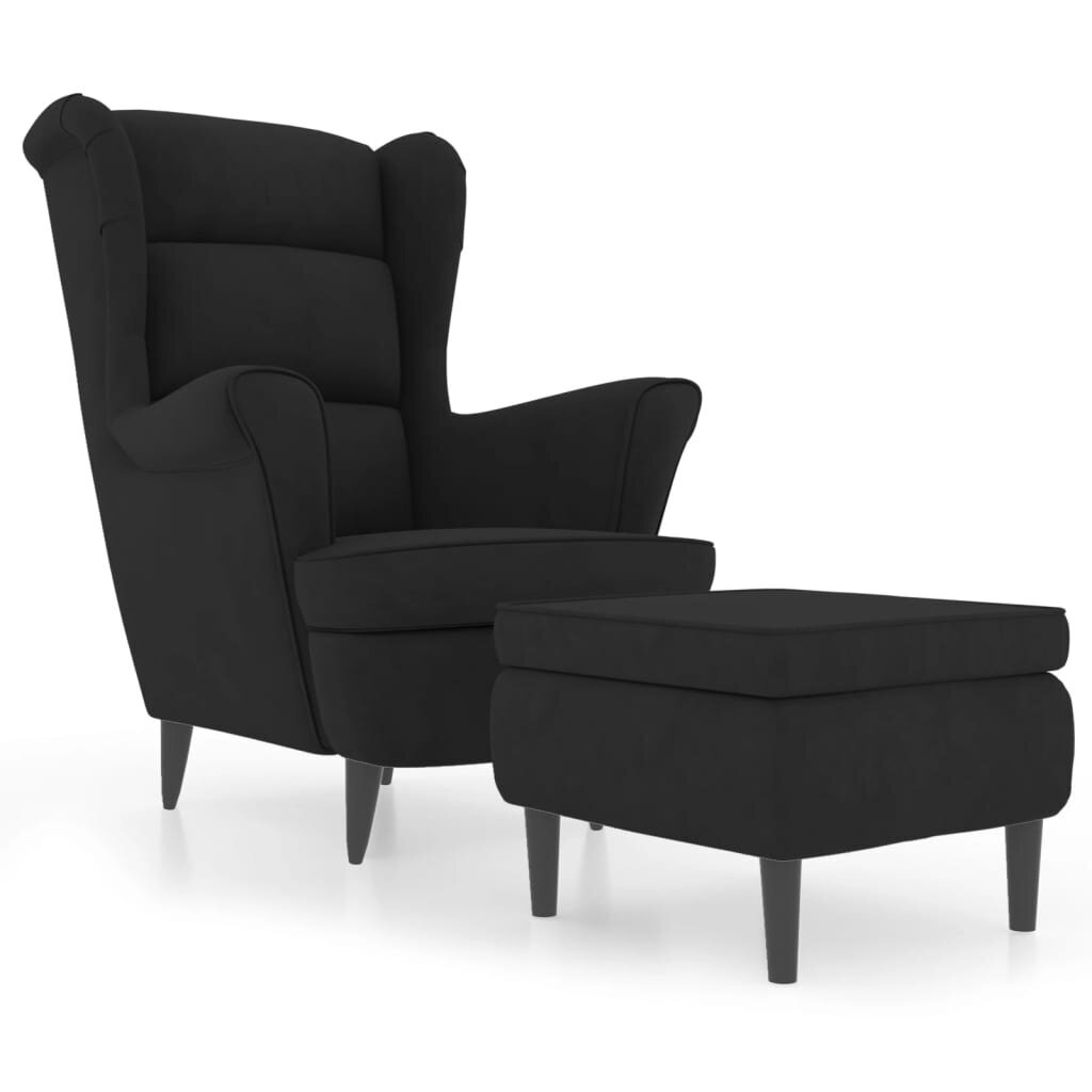 vidaXL atpūtas krēsls ar kāju soliņu, melns samts cena un informācija | Atpūtas krēsli | 220.lv