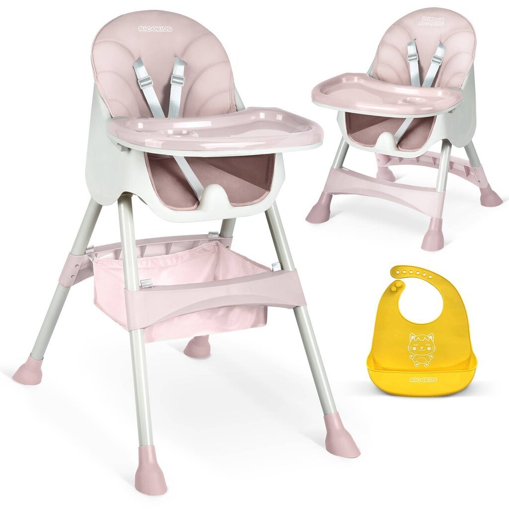 Augsts krēsls ar galdu un priekšautiņu, rozā cena un informācija | Barošanas krēsli | 220.lv