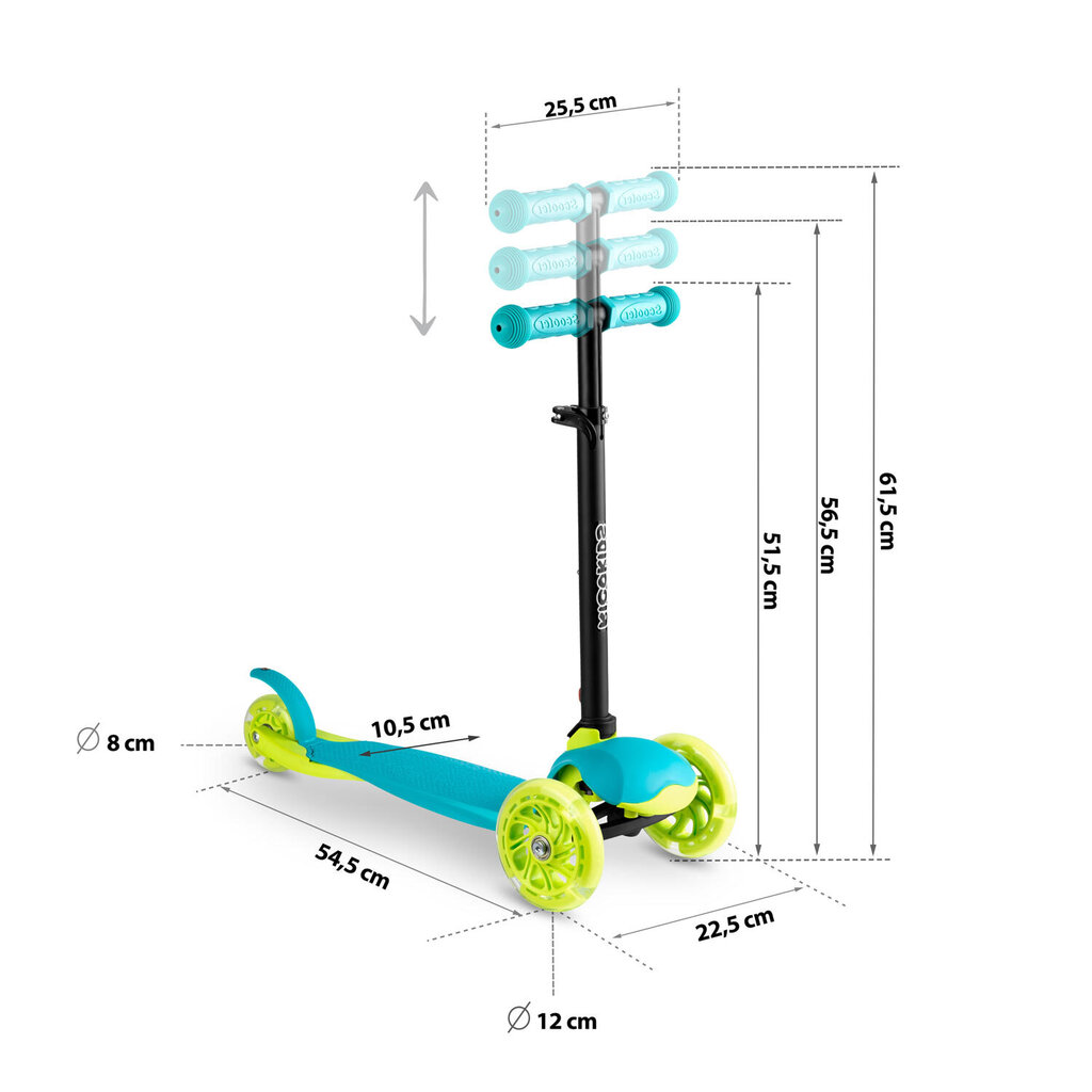 Trīsriteņu skrejritenis ar apgaismojošiem riteņiem tirkīzs cena un informācija | Skrejriteņi | 220.lv