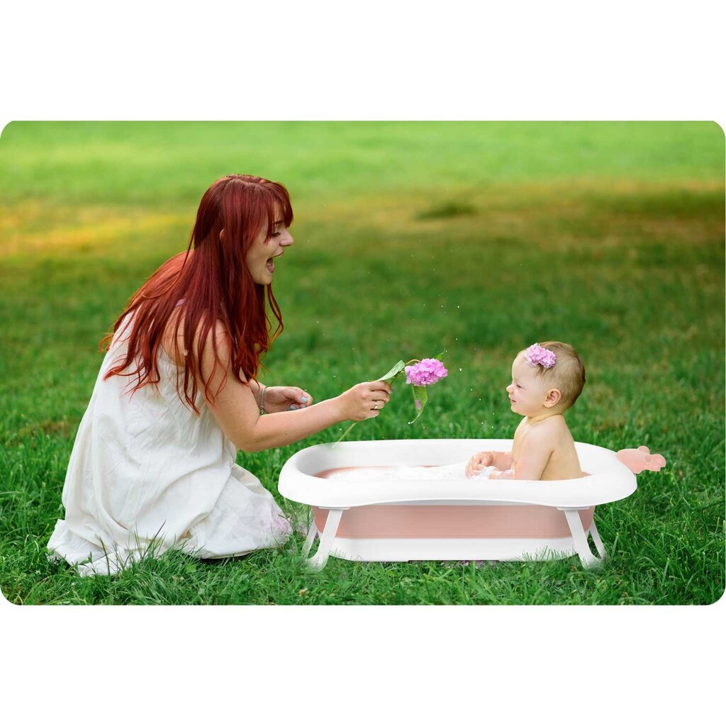 Saliekama bērnu vanna ar spilvenu, balta un rozā cena un informācija | Mazuļa mazgāšana | 220.lv