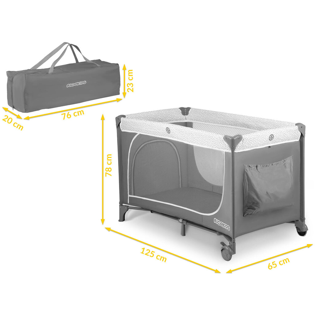 Ceļojumu gultiņa - sētiņa, 125x65x78cm pelēka cena un informācija | Manēžas | 220.lv