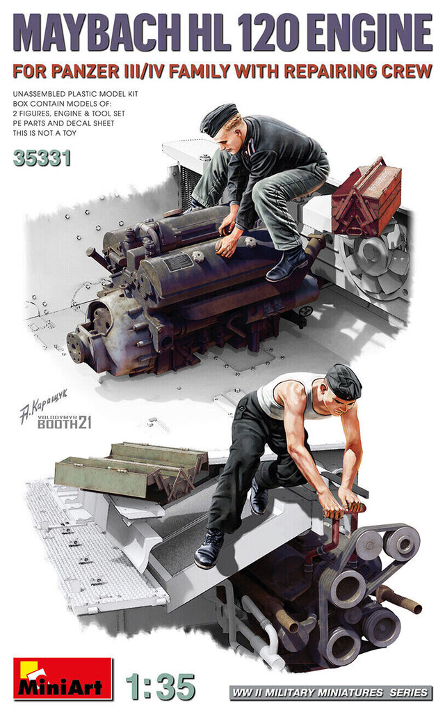 Līmējams modelis MiniArt 35331 Maybach HL 120 Engine for Panzer III/IV Family w/Repair Crew 1/35 cena un informācija | Līmējamie modeļi | 220.lv