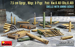 Līmējams modelis MiniArt 35375 7.5 cm Sprgr., Nbgr. & Pzgr. Patr. Kw.K.40 (Stu.K.40) Shells with Ammo Boxes 1/35 cena un informācija | Līmējamie modeļ | 220.lv