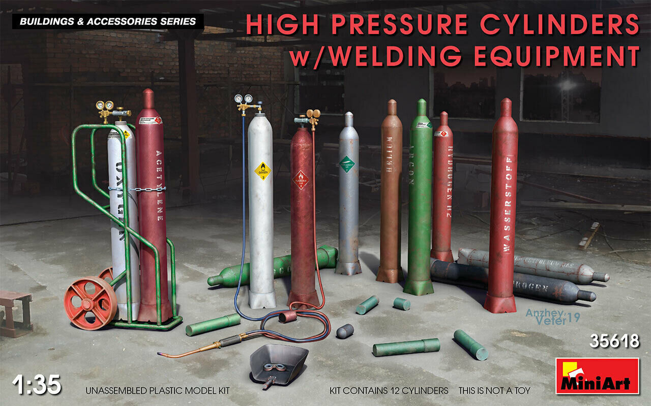 Līmējams modelis MiniArt 35618 High Pressure Cylinders w/Welding Equipment 1/35 цена и информация | Līmējamie modeļi | 220.lv