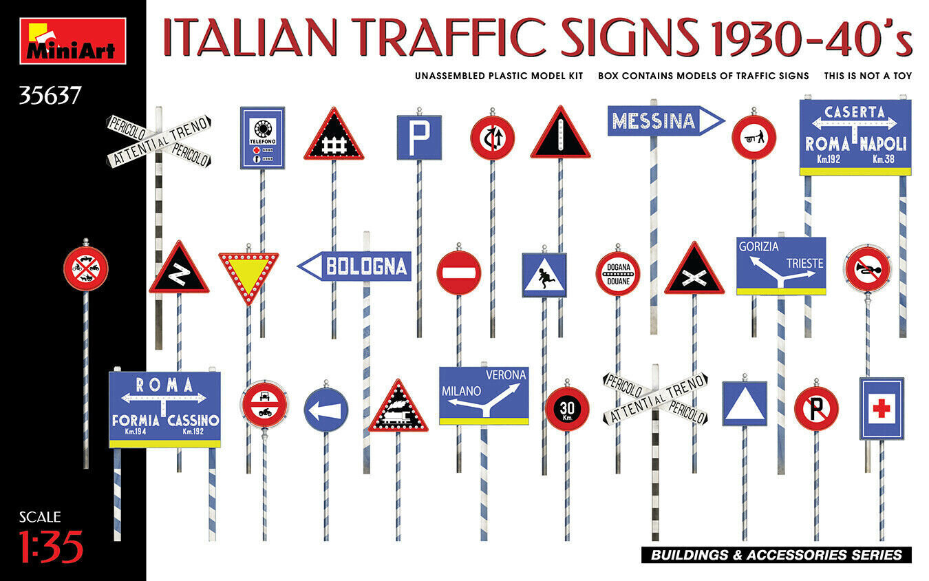 Līmējams modelis MiniArt 35637 ITALIAN TRAFFIC SIGNS 1930-40’s 1/35 cena un informācija | Līmējamie modeļi | 220.lv