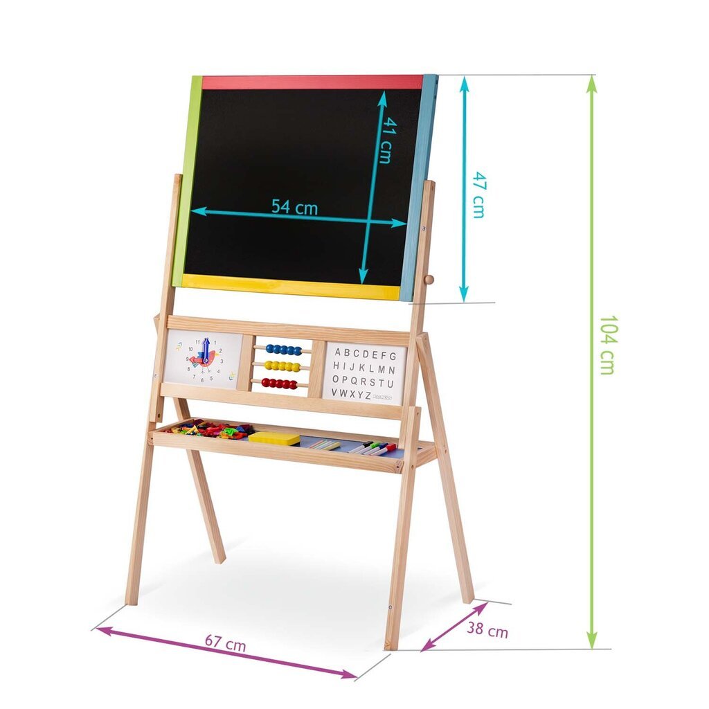 Liels magnētisks rasēšanas dēlis ar pulksteni 105 x 67 x 38 cm cena un informācija | Attīstošās rotaļlietas | 220.lv