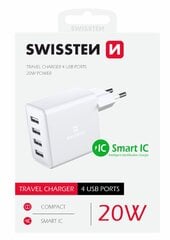 Сетевое зарядное устройство Swissten Smart IC Premium 4 x USB 4A / 20Вт с автоматическим выбором напряжения цена и информация | Зарядные устройства для телефонов | 220.lv