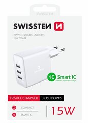 Зарядное устройство Swissten Smart IC 3x USB 3А 15Вт цена и информация | Зарядные устройства для телефонов | 220.lv