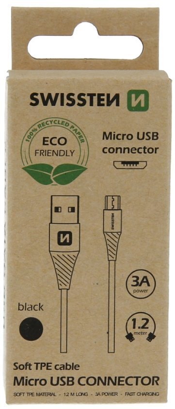 Swissten Eco Friendly Fast Charge 3A Micro USB Datu un Uzlādes Kabelis 1.2m cena un informācija | Savienotājkabeļi | 220.lv