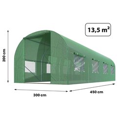 Dārza tunelis - siltumnīca, 3x4,5m (13,5m2), zaļš cena un informācija | Siltumnīcas | 220.lv