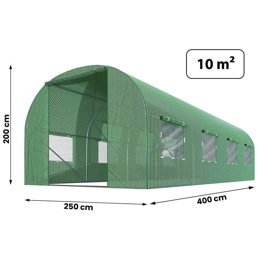 Dārza tunelis - siltumnīca, 2,5x4 (10m2), zaļš cena un informācija | Siltumnīcas | 220.lv