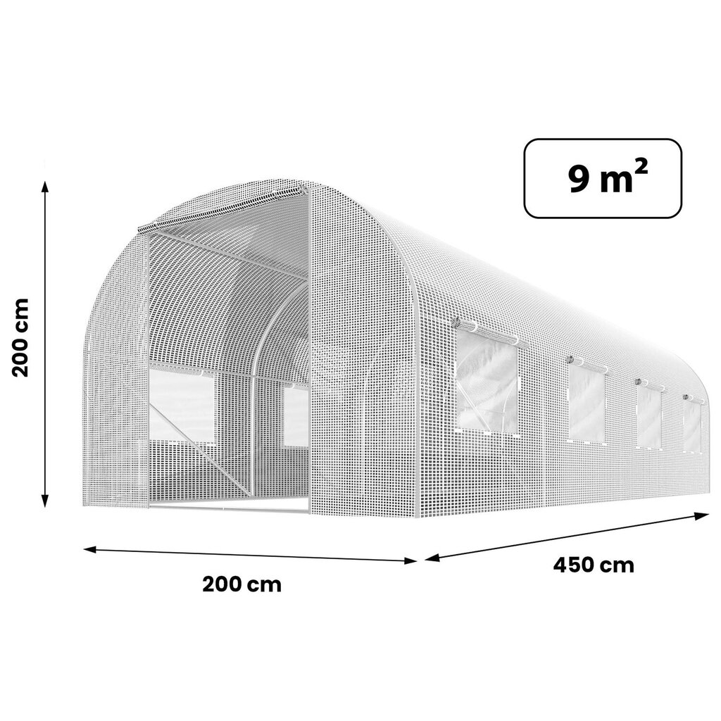Dārza tunelis - siltumnīca, 2x4,5m (9m2), balts cena un informācija | Siltumnīcas | 220.lv