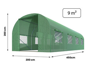 Dārza tunelis - siltumnīca, 2x4,5xH2m (9m2), zaļš cena un informācija | Siltumnīcas | 220.lv